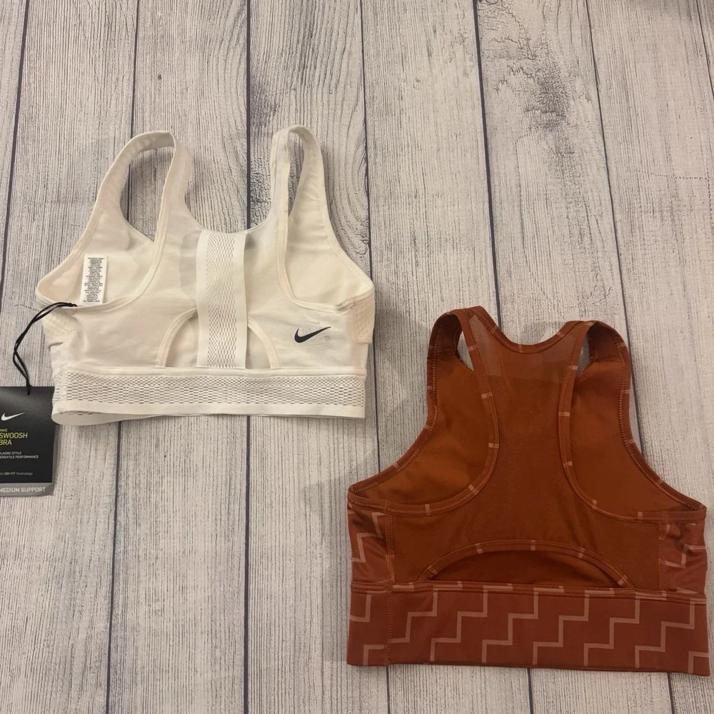Nike Women's Sports Bra Lot 2 Dri-FIT Swoosh Medium Support XS Orange White